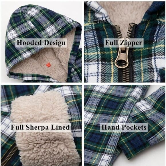 ThCreasa Boys‎ Plaid Flannel Sherpa Zip Up LS Jacket Green L (10-12) NWT IN PKG - Picture 4 of 9